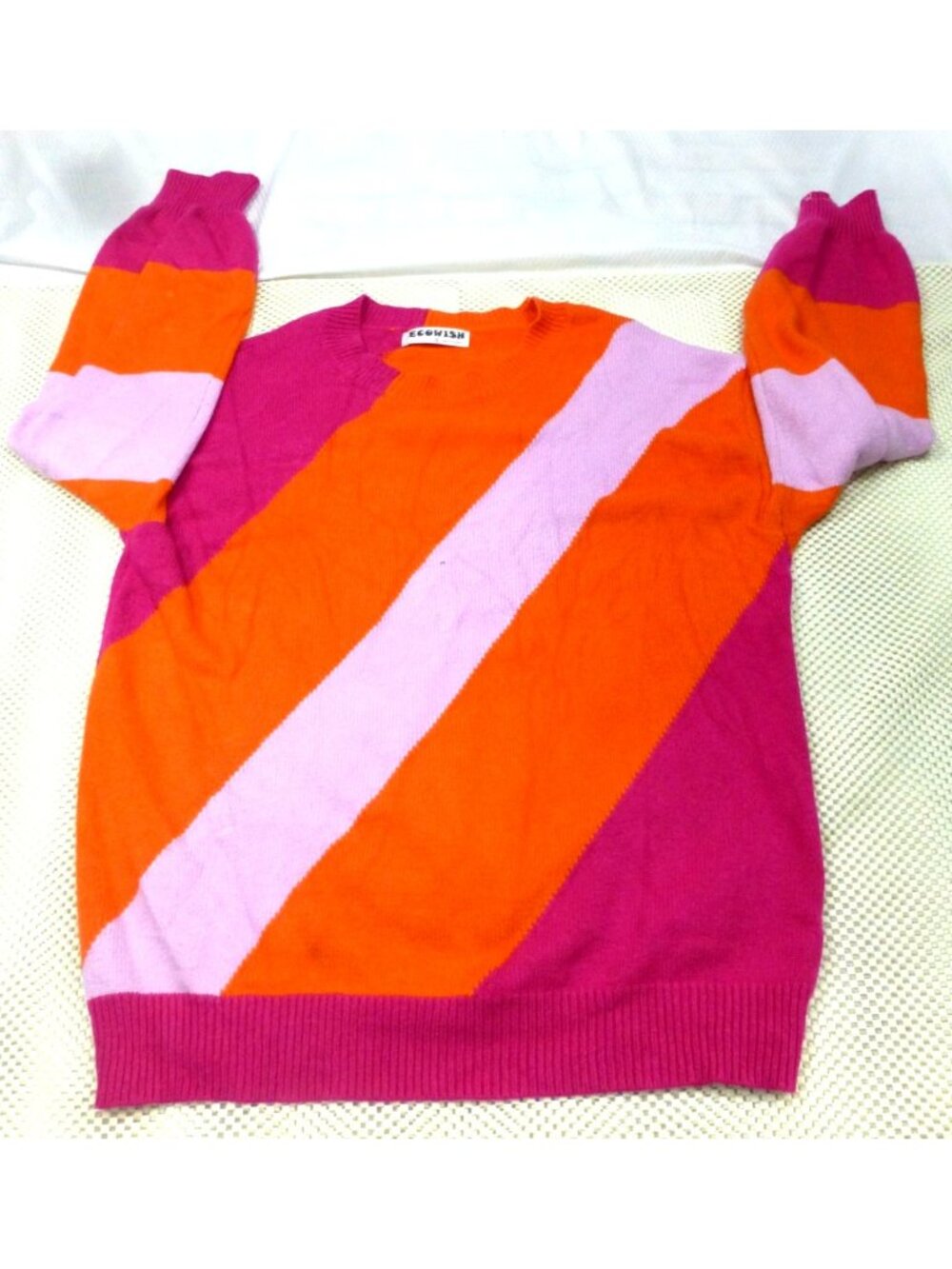 Ecowish Womens Color-Block Sweater S Pink Orange Purple Acrylic Blend